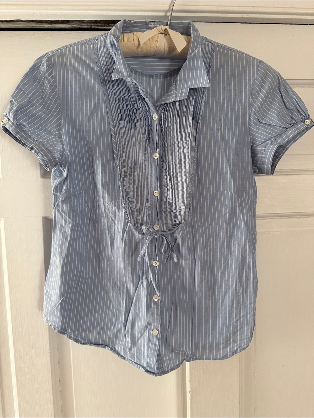 J.Crew Light Blue Striped Short-Sleeve Women’s Button Front Top